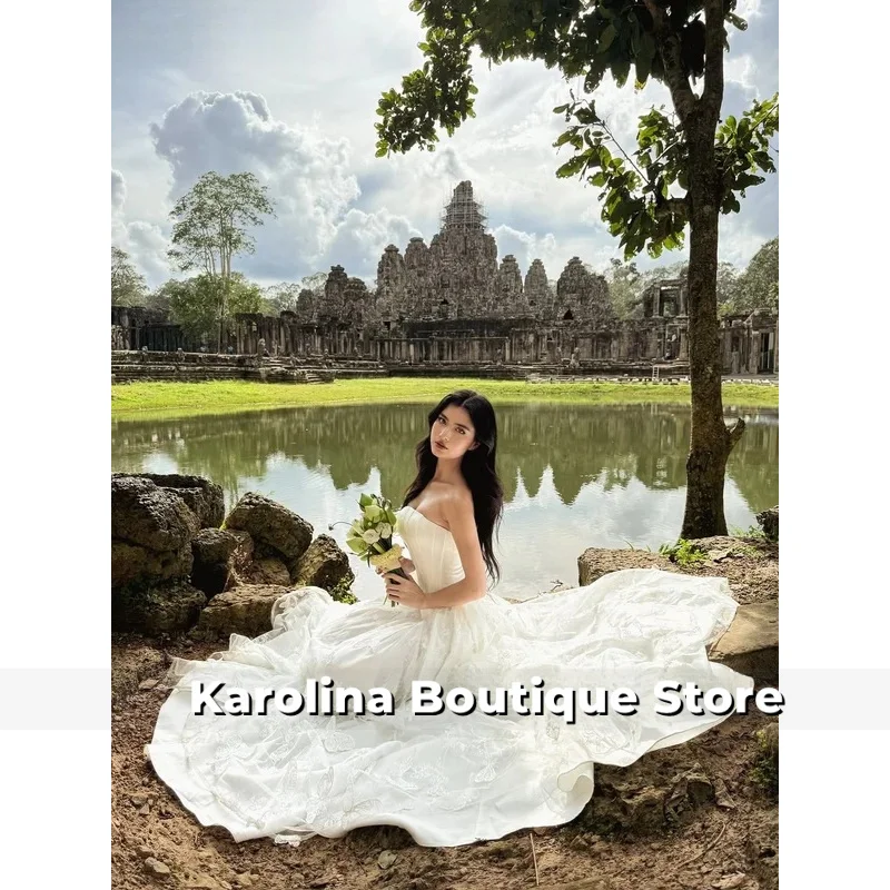 

Tulle Evening Dress Strapless A Line Appliques Prom Party Gowns Women Elegant Forma Dresses Customized