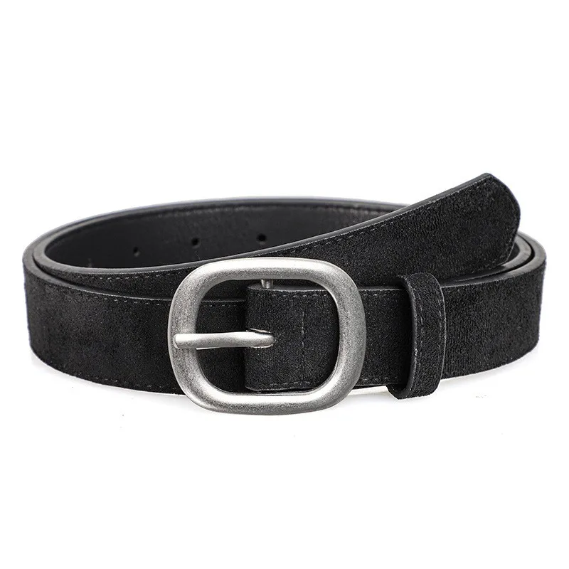 Ladies' belt, imitation suede-like surface, vintage style, aged look, high-end feel, silver alloy buckle, versatile, jeans belt