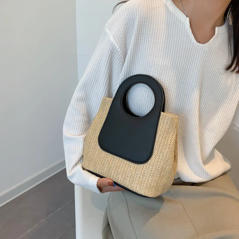 Sac à Main Rétro Tissé à la Main de Grande Capacité, Sacoche en Paille Épissée, à la Mode, Été, 2023