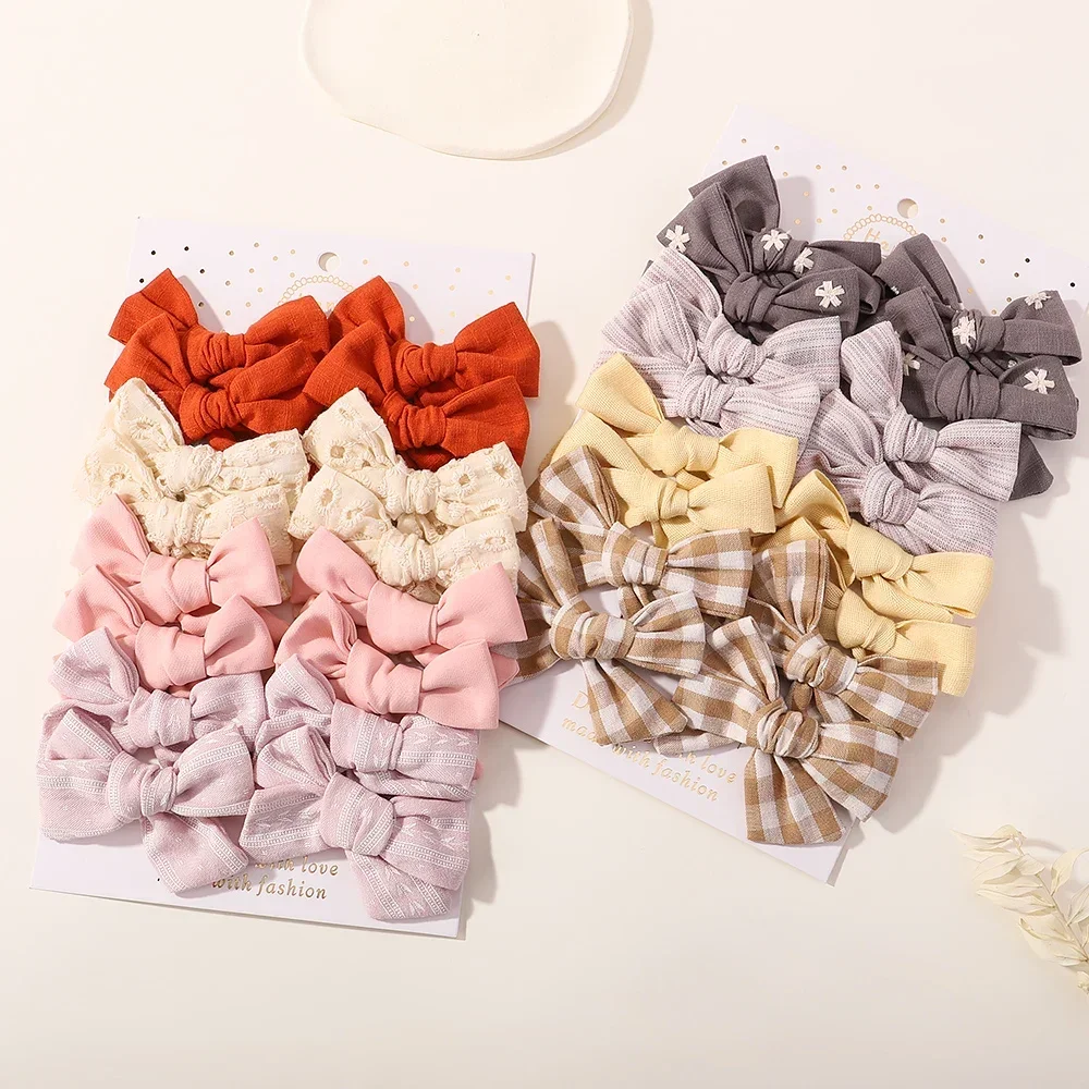 16 Pcs/Set Solid Color Bowknot Hairclips Girls Cute Print Hair Safe Clips Kids Boutique headwear handmade girl hair accessoires