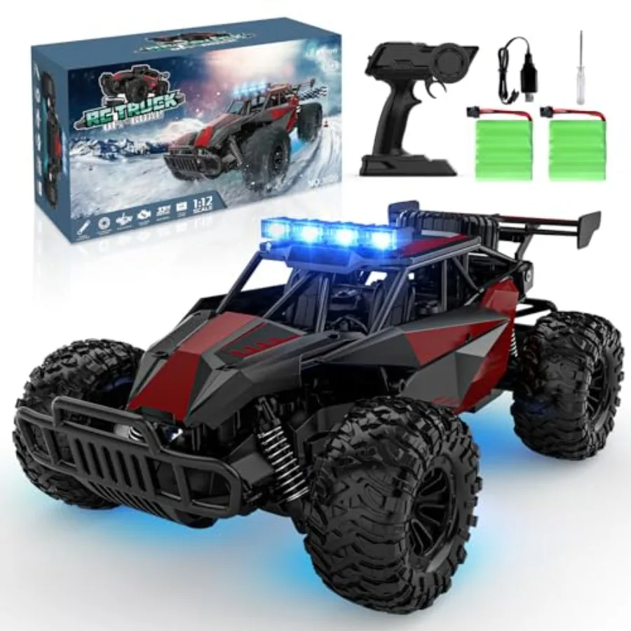 

2.4GHz Remote Control Car 33KM/H High Speed RC Truck Off Road with LED Headlight Rechargeable Battery Blue 1:12 Scale Toy for B
