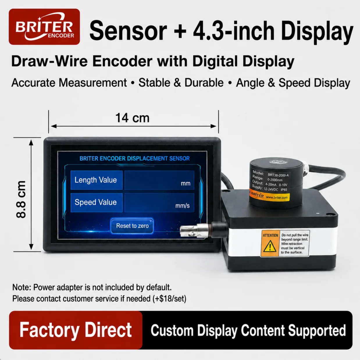 0~10M RS485 Modbus RTU Draw Wire Linear Displacement Sensor &  Serial Port Screen Kit High Resolution HMI Display