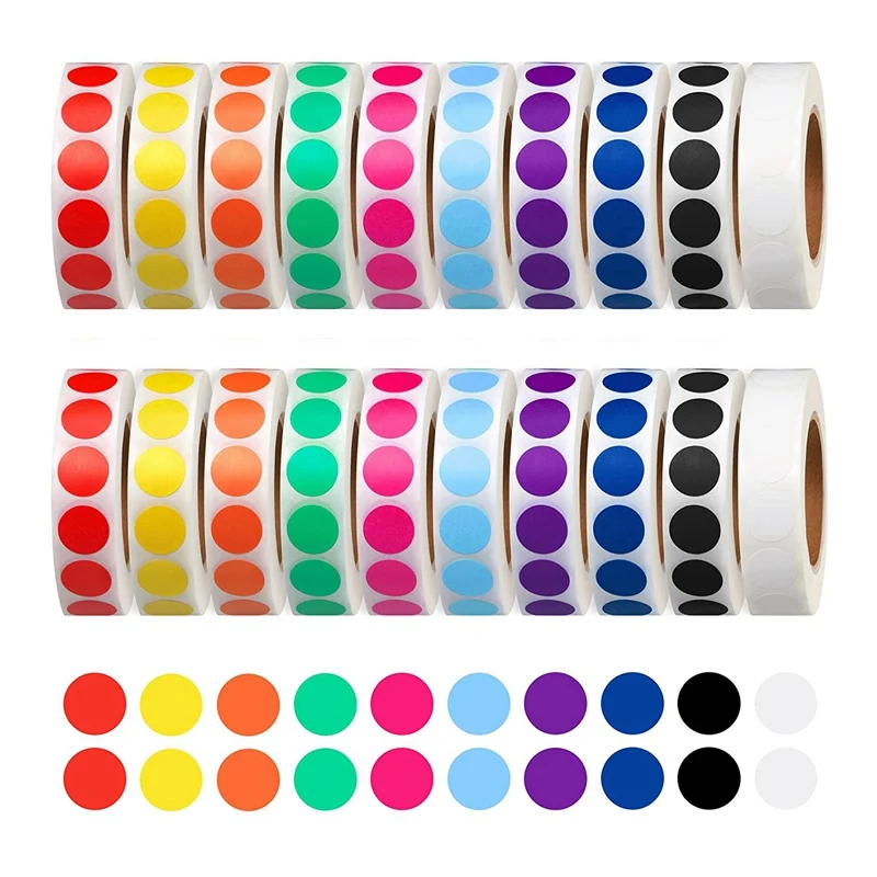 Top-20000 Pieces 1/2 Inch Round Color Coded Dot Labels Roll Sticker For Inventory Organizing File Sorting, 10 Colors