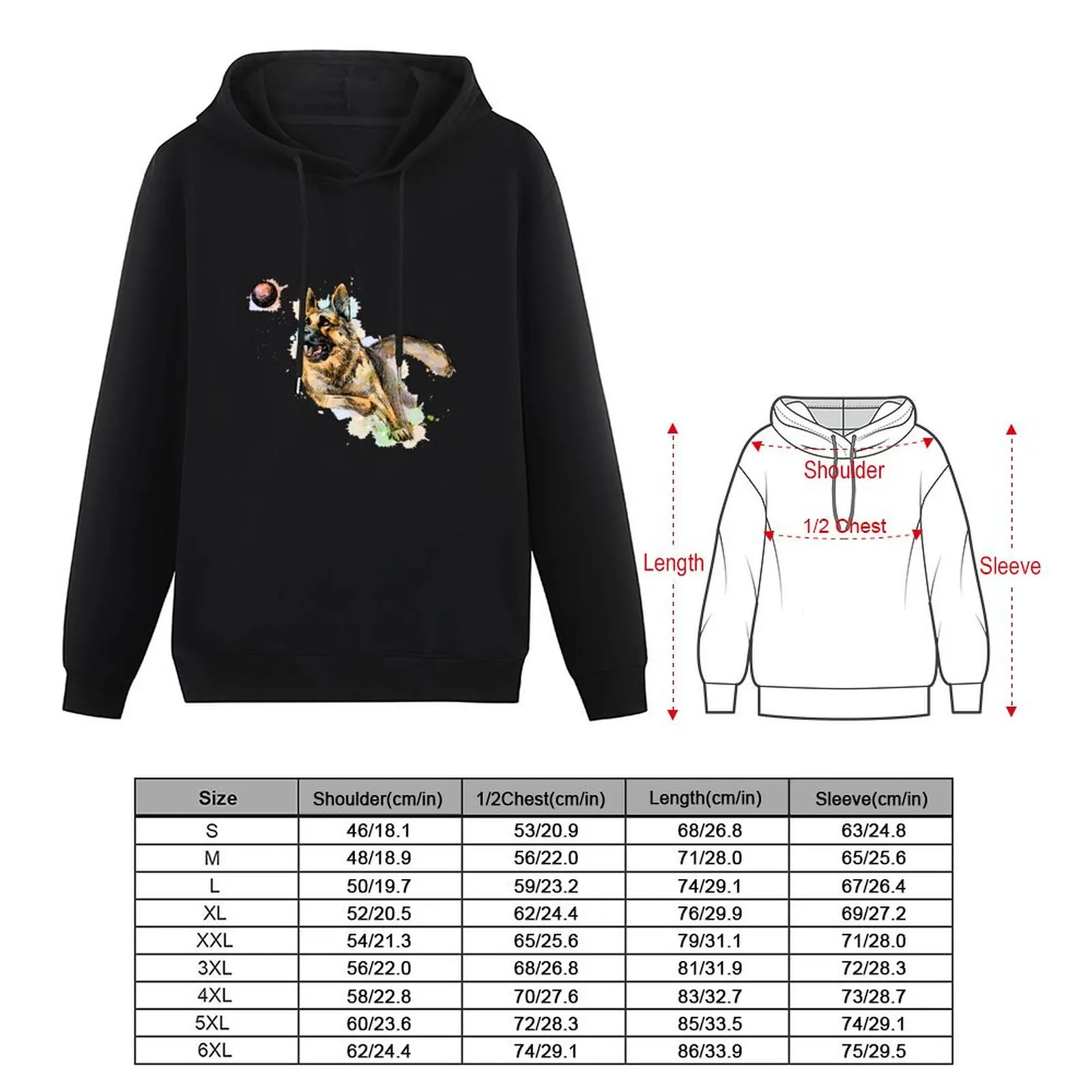 German shepherd dog playing and catching a ball from a splash Pullover Hoodie hooded shirt anime clothing new hooded tee