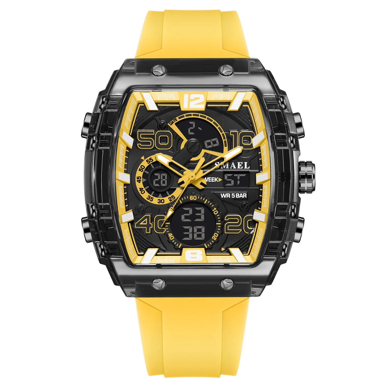 Multifunctional sports and leisure electronic watch Waterproof dual display LED luminous alarm clock Men's watch