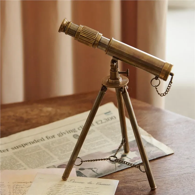 Brass retro telescope colored shell magnifying glass rattle study tabletop ornament European decoration