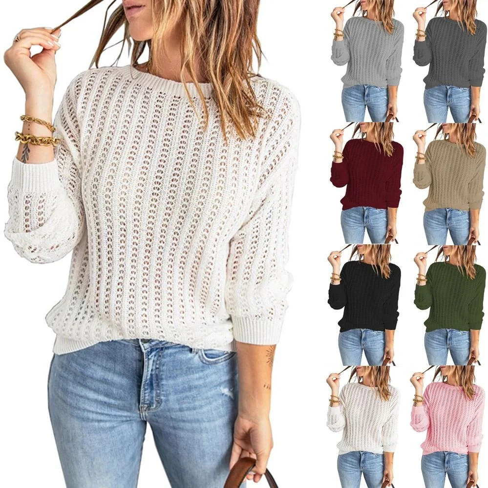 

Women's Knitted Hollow out Top Sweater Long Sve Color Polyester Fiber Autumn Season Faion Ladies' Knitwear