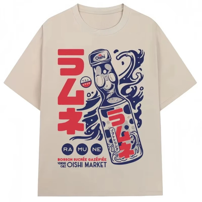 Japanese Style Hokkaido Wave Vintage T-shirt Oversized Unisex Streetwear Trendy Cotton Retro Fashion Y2k Short Sleeves Classic
