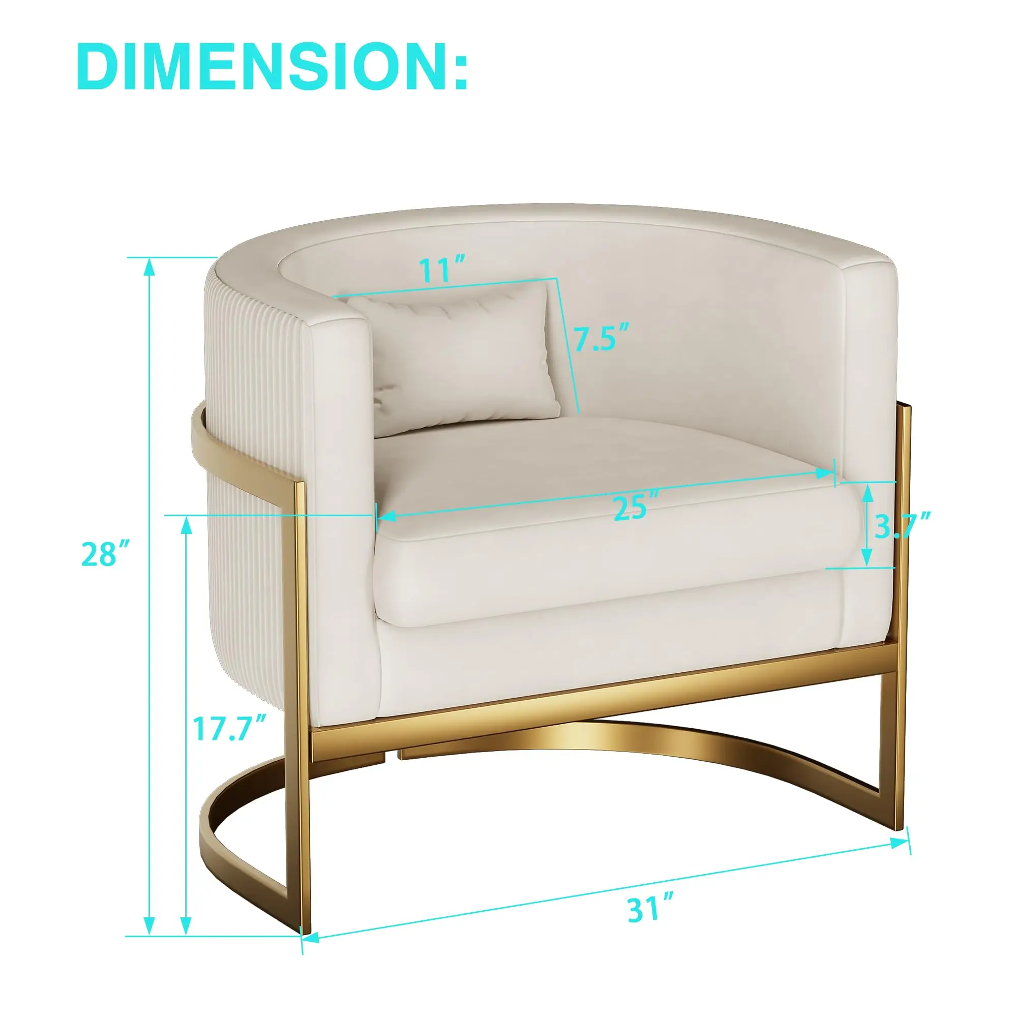 كرسي منجد مخملي بإطار ذهبي، كرسي بذراعين أسطواني حديث لغرفة النوم أو غرفة المعيشة أو زاوية الزينة