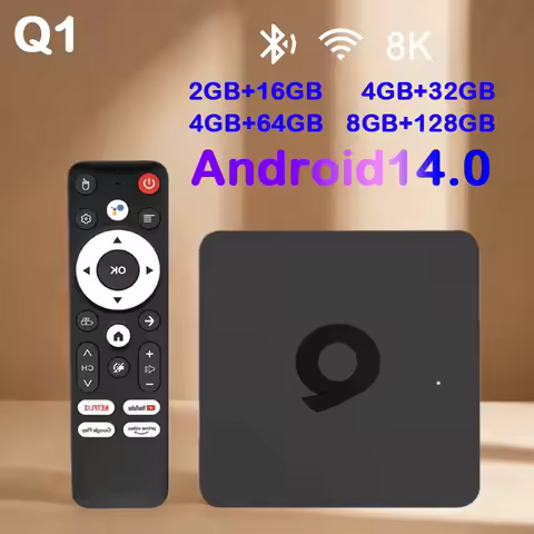 Q1 Android14 Smart TV Box 4K 8K Video HDR10+ H313 2.4G&amp;5G Dual Wifi 16G 32G 64G 128G Global Version Voice Assistant Media Player