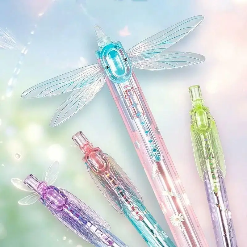 1Pcs Fun Flip-Open Wing Design Dragonfly Wing Click Pen 0.5mm Fine Tip Smooth And Comfortable For School & Office Supplies Gift