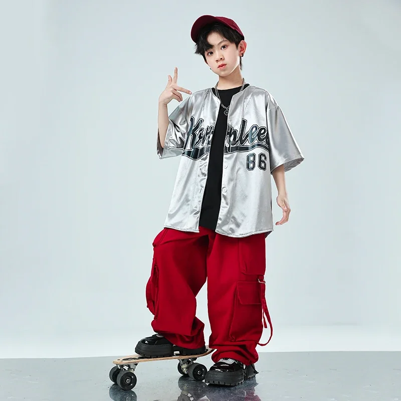 Joggers de Hip Hop para niños, trajes de baile callejero de salón, ropa de calle para niños, ropa Punk de Jazz para niñas, camisa plateada de manga corta