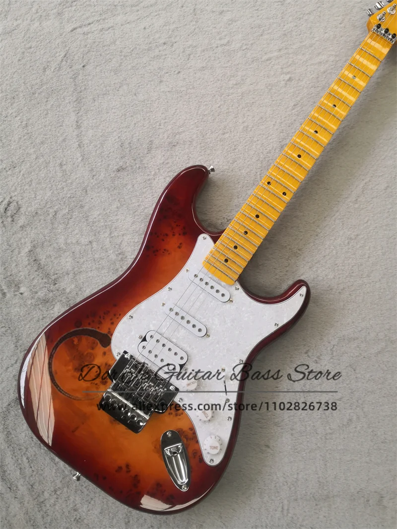 Sunset Electric Guitar Mahogany Body Tree burl veneer Tremolo Bridge Groove Fingerboard Maple Neck HSH pickup