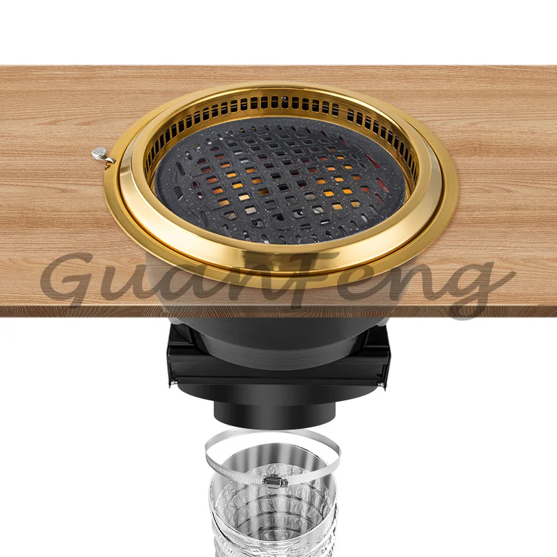 commercial round charcoal barbecue restaurant tabletop built-in thickened stainless steel grill