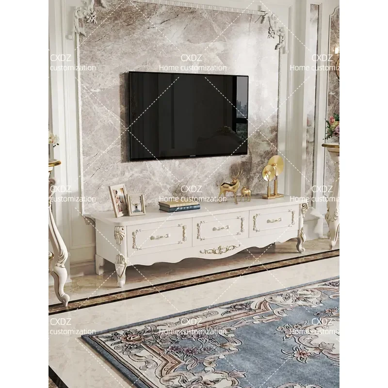 Modern Simple Pastoral Style Gold Painted Solid Wood TV Cabinet Floor Standing Media Console for Small Apartment Living Room