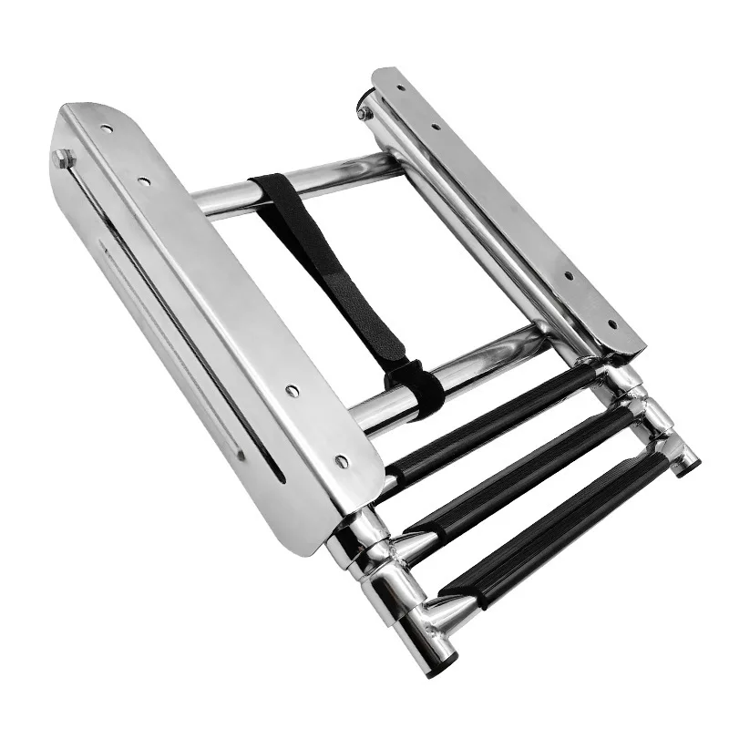Marine 304 Stainless Steel Three-Section Submersible/Deck Boarding Ladder with Concealed Slide-Rail for Boat Use