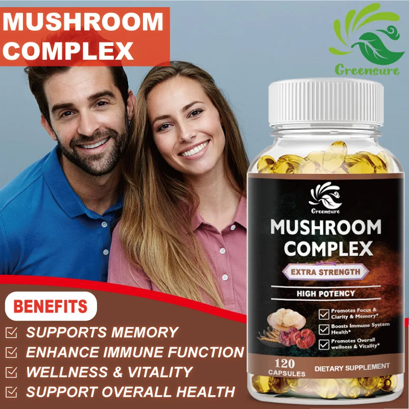 Mushroom Complex Supplement with Lions Mane,Turkey Tail Cordyceps Brain Booster Keep Mental Clarity Health Immune