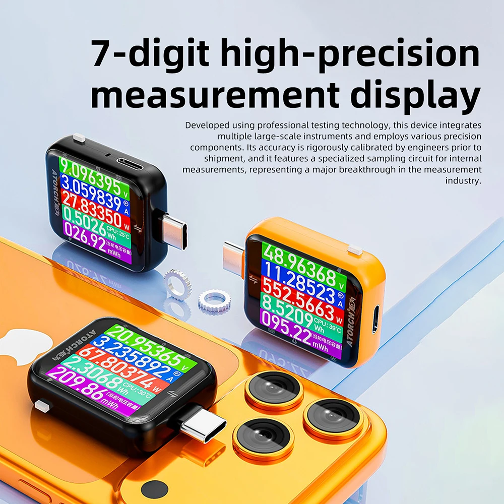 T3 Touch Control Gravity Sensor Digital Voltmeter Ammeter High Precision Power Capacity USB Tester for Type C Phone Charger - view 6