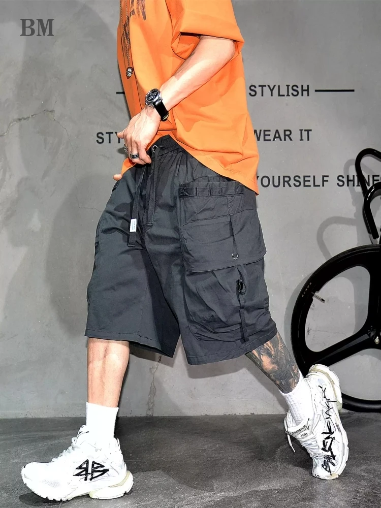 Mens Cargo Shorts Summer Streetwear Baggy Fit Loose Oversized Wide Leg Large Pockets Casual High Quality Trendy Hip Hop Straight
