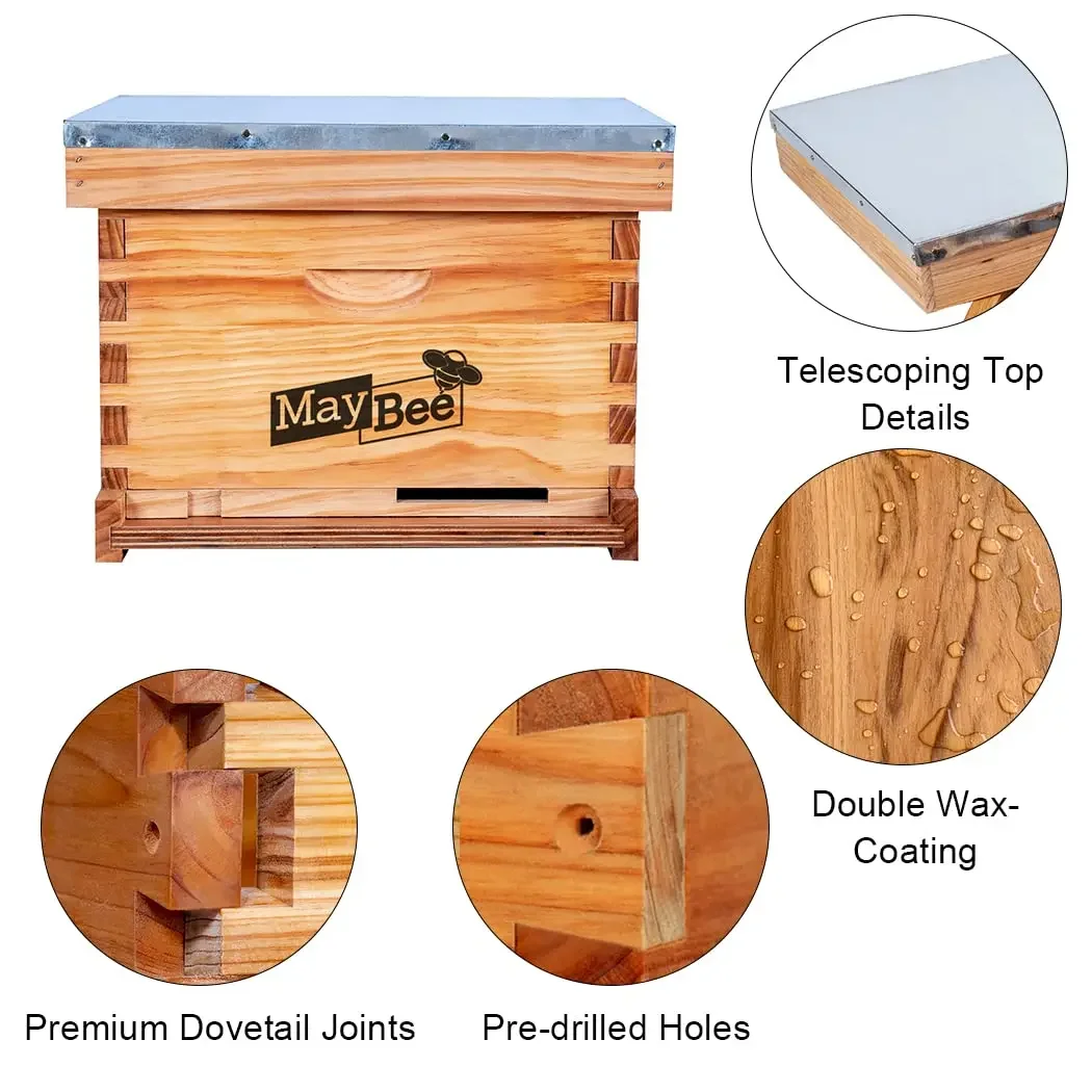 Starter Kit 10-Frame Bee Boxes and Frames Starter Kit Wax Coated Bee Hives and Supplies Starter Kit Including Beekeeping Tools K