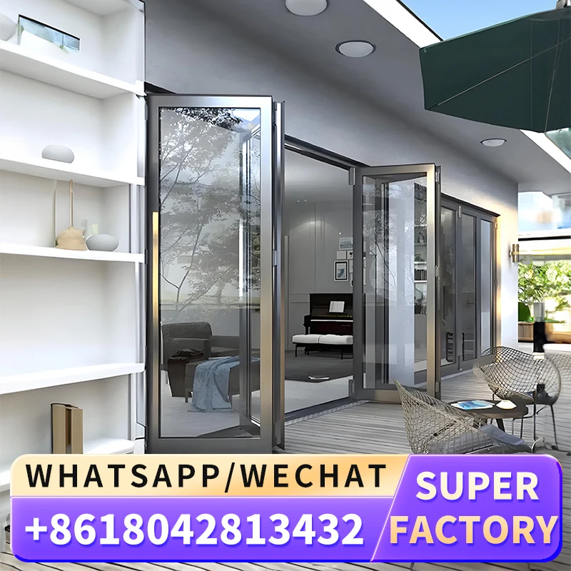 Glass As2047 Stack Panoramic Accordion Bifold Door Balcony Partition Folding Door Aluminum Frameless Sliding Folding Patio Door