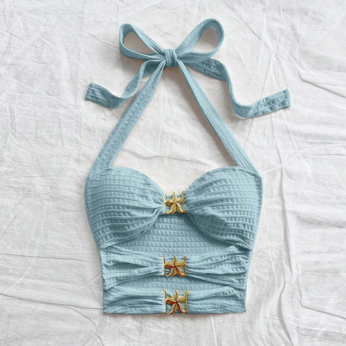 Slimming Pure Desire Style Hollowed-Out Five-Pointed Star Inlaid Versatile Halter Top for Summer image 3