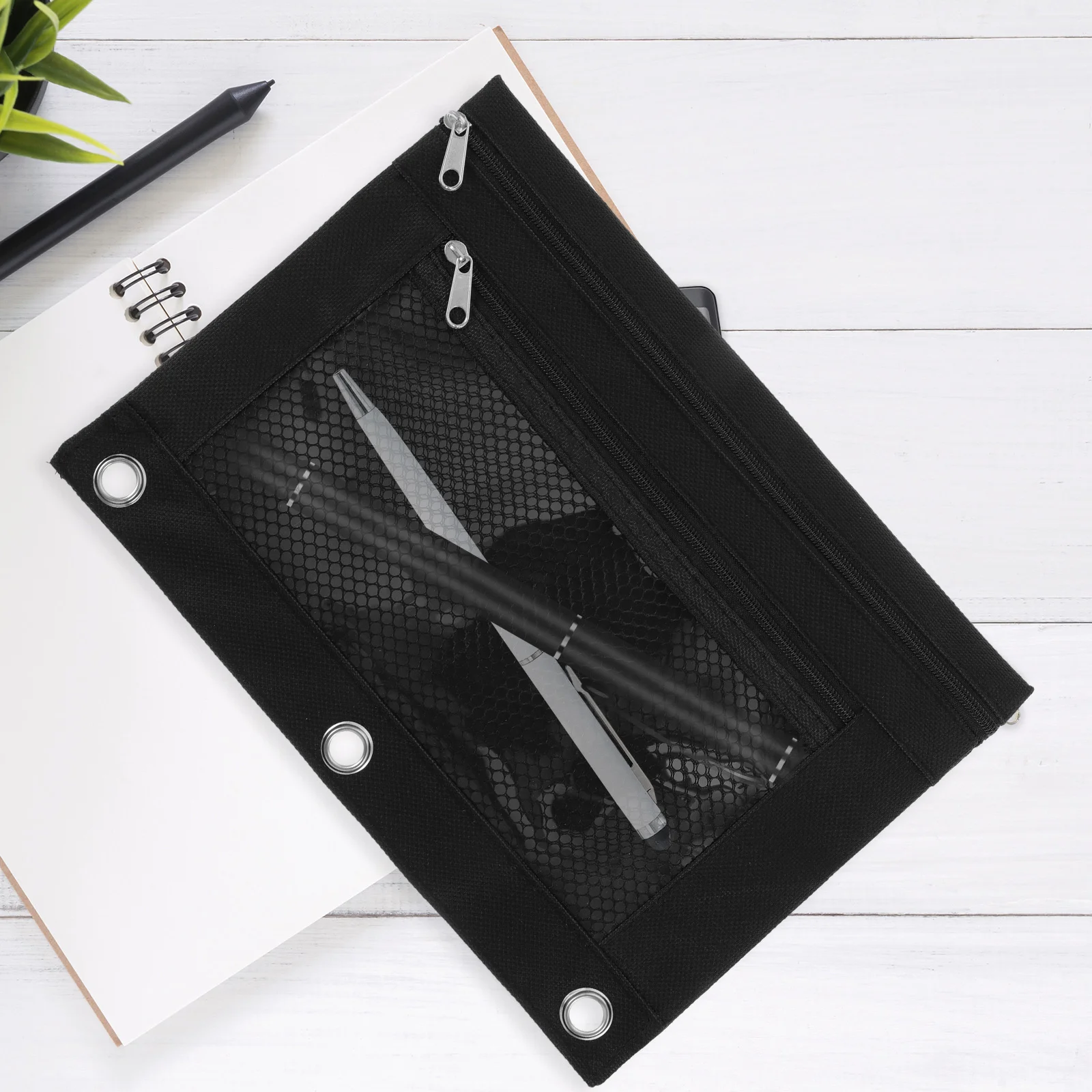 Zipper Pencil Pouch Stationery Bag Organizers Binder Mesh Pouches Expandable Clips