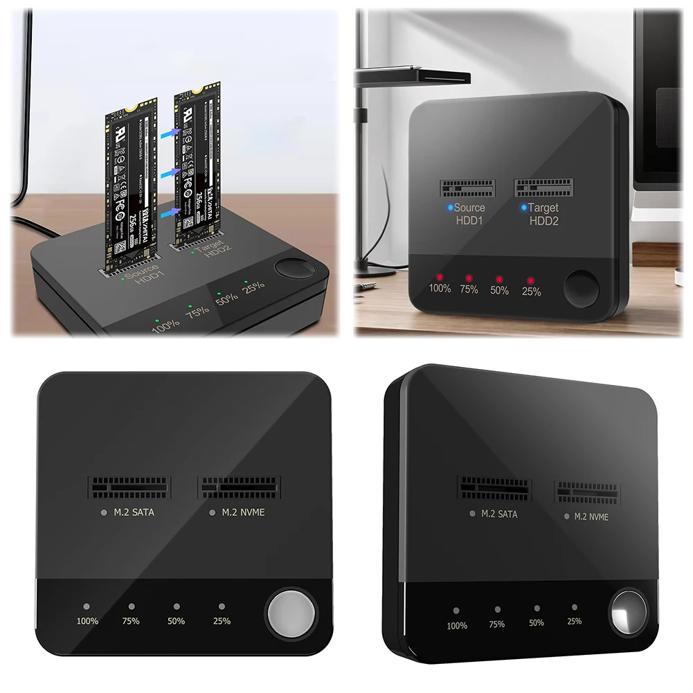 

Док-станция для жесткого диска M.2 SATA/NVMe с двумя отсеками, автономная док-станция для клонирования, Дубликатор передачи данных со светодиодным индикатором