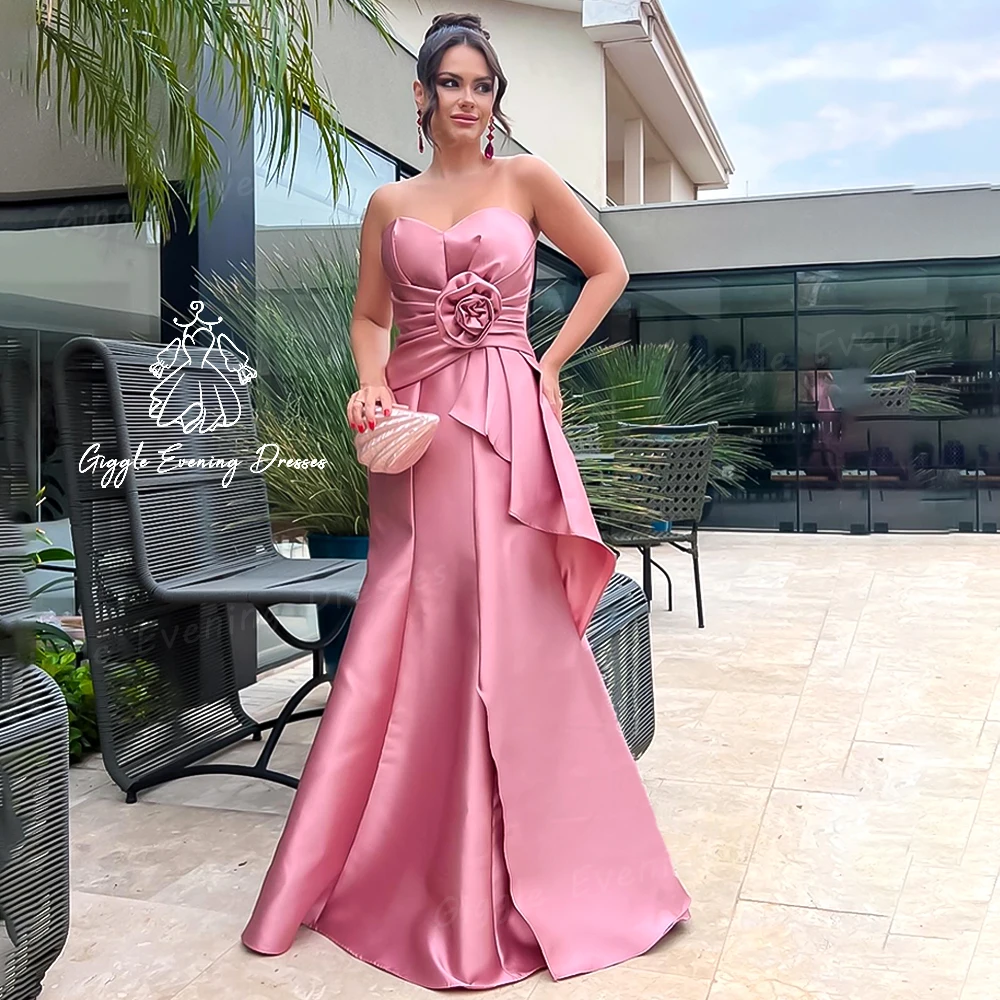 

Giggle Strapless Arabia Satin Pleat Floor-Length elegant gust wedding evening Gown Luxury Flowers Women's Party dresses 2024