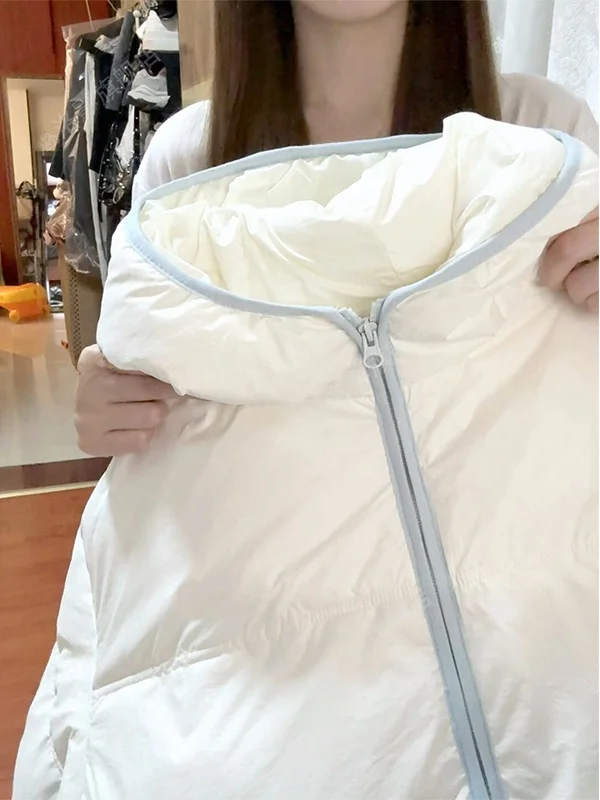 

Новая женская зимняя свободная куртка в американском стиле с капюшоном, в полоску, с цветовыми блоками, из хлопка, на молнии, в стиле «хлебный пуховик»