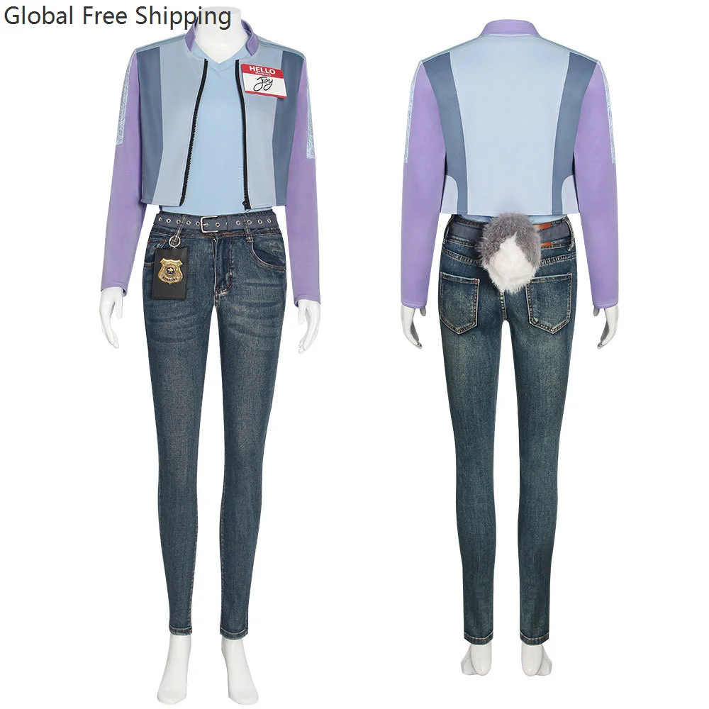 

Movie Role-playing Rabbit Policeman Jeans Plush Tail Suit Adult Female Police Officer Casual Uniform Jacket Halloween Costume