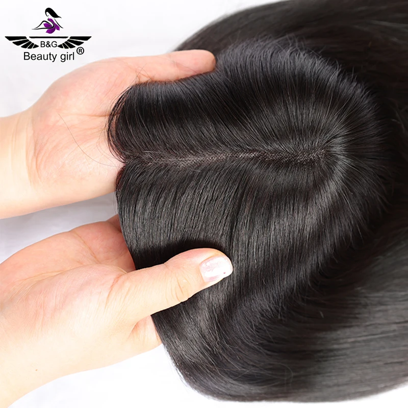 

Bald Girl Human Hair Topper For Women Hand Tied Black Hair With Light Density European Hair Mono Base Topper