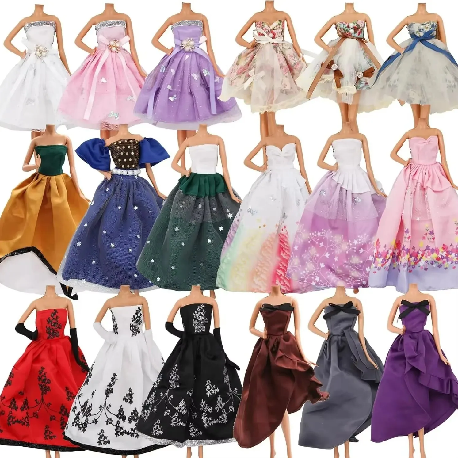 

6 style 11.5'' Doll Princess Dresses - Assorted Elegant Formal Evening Gowns & Party Dress Outfits for Barbie Dolls Kids Toys