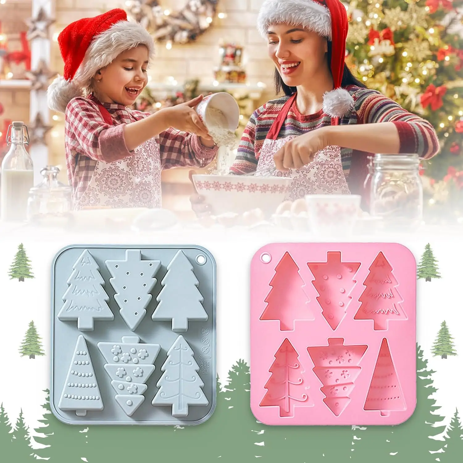 

Xmas Tree-Shaped Silicone Mold for Soap, Cookies, Chocolates, Jelly, Candle, Fondant - Christmas Party Cake Decorating Tools
