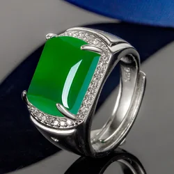 High-end Jade Rectangle Ring Male Index Finger Accessories Adjustable Fashion Men S925 Ring Gift For Boyfriend