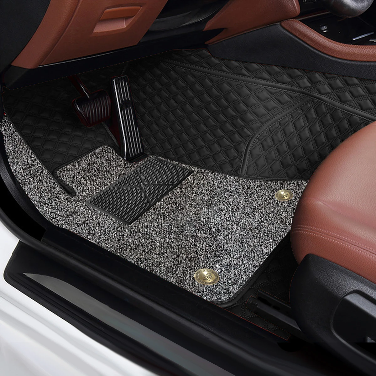 For KIA EV5 OV 2024-Present, PVC Coil & Leather Double-Layer Floor Mats, Waterproof Wear-Resistant Car Mod Accessories