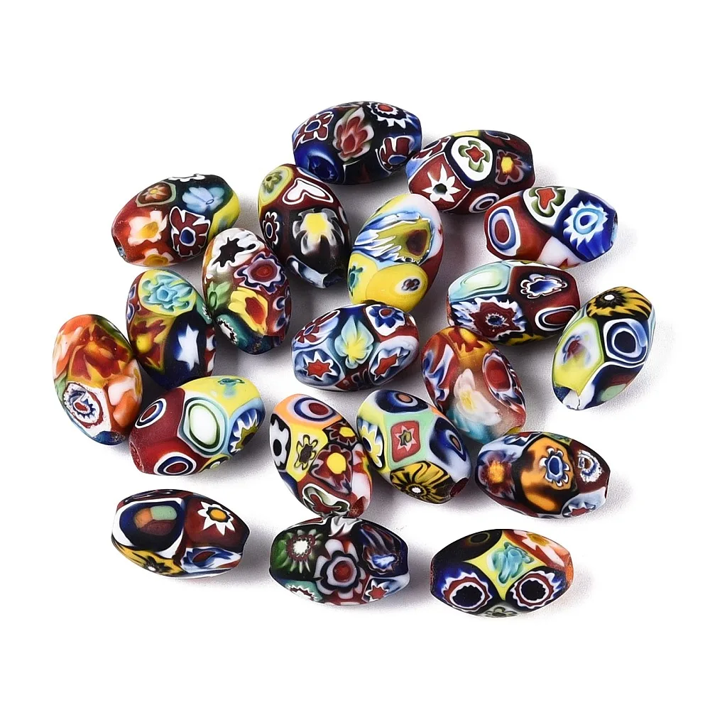 

10pcs Multicolor Millefiori Glass Oval Beads Matte Mixed Flower Pattern Loose Spacer Beads for Jewelry Necklace Bracelet Making