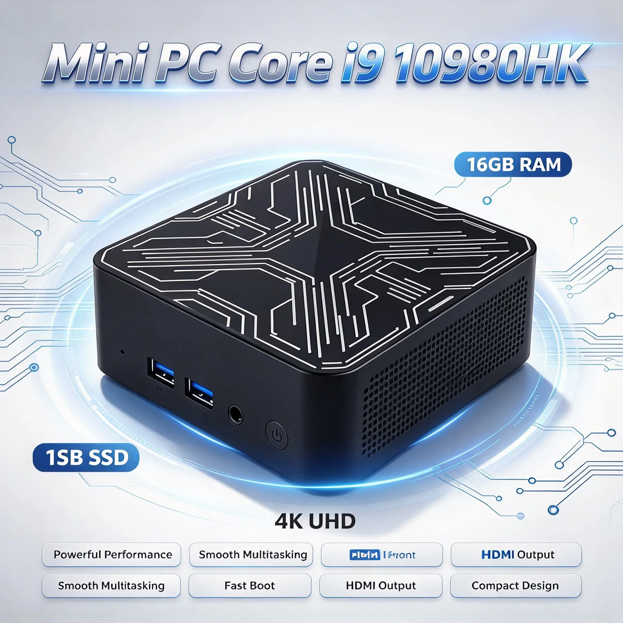 2026 Intel Core i9 10980HK Mini PC 16GB 2TB M.2 NVMe SSD Triple 4K Multi Display WiFi6 Silent Cooling Portable Desktop Computer