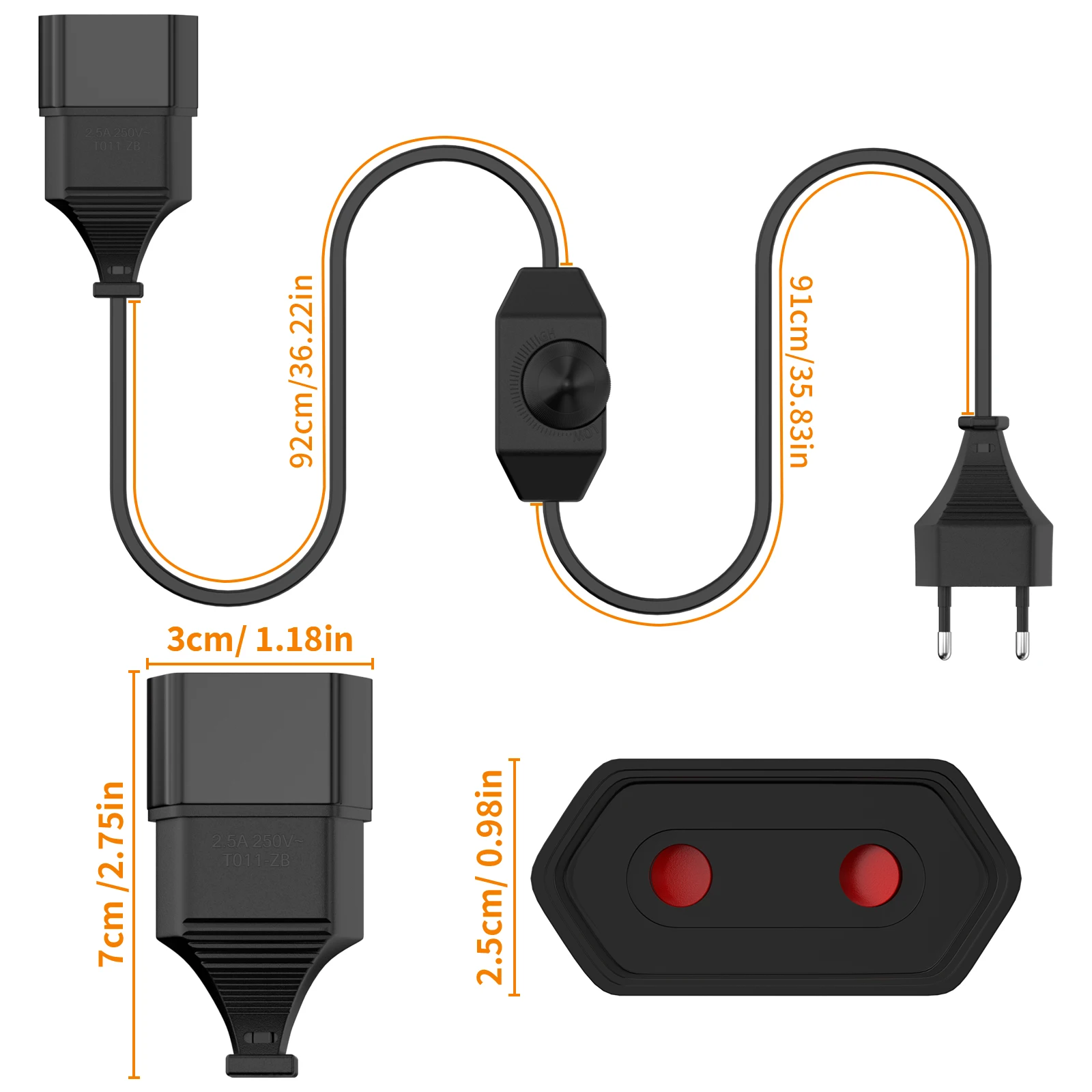 1/2pcs European LED Switching Power Cord Socket for Dimmable LED Light Bulbs. 2-pin flat EU plug, 2M Cable, Silent LED dimmer