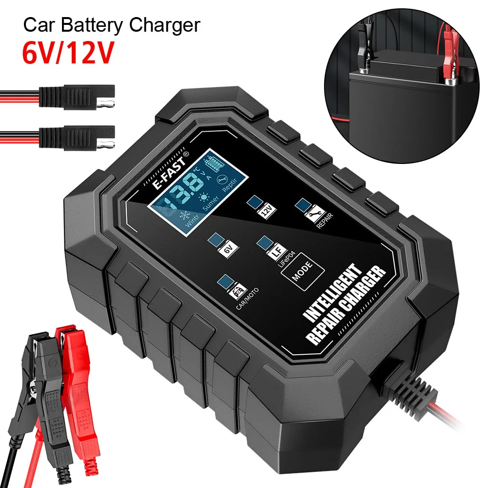 12V/6V Quick Connector For Motorcycle SUV Truck Pulse Repair Battery Charging Multifunctional Smart Car Battery Charger