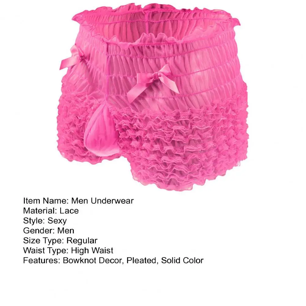 Men's High Waist Lace Panties with Bowknot