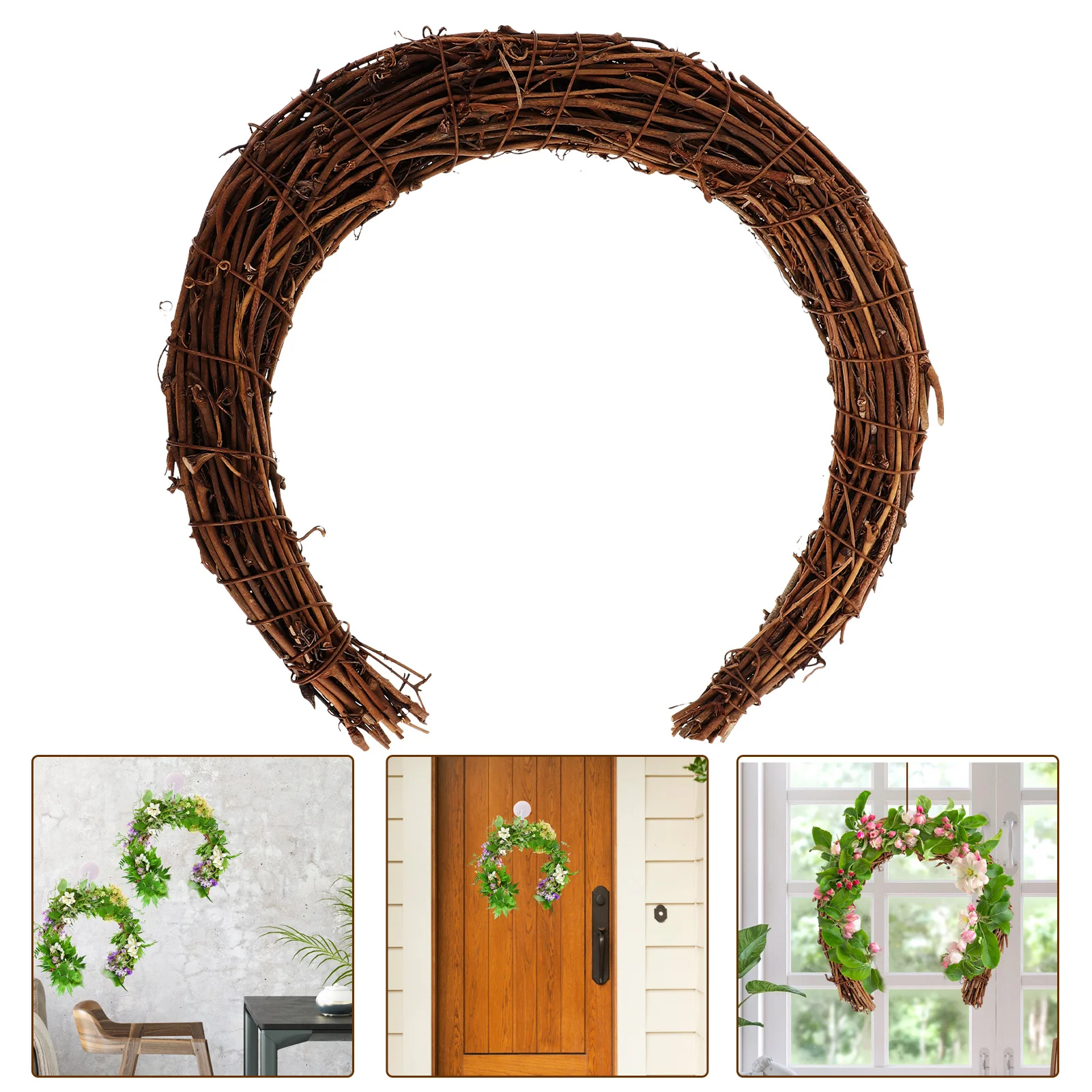 

s Moon Shaped Rattan Wreath Hoops Natural Vine Frame 25cm DIY Materials Home Holiday Christmas Accessories
