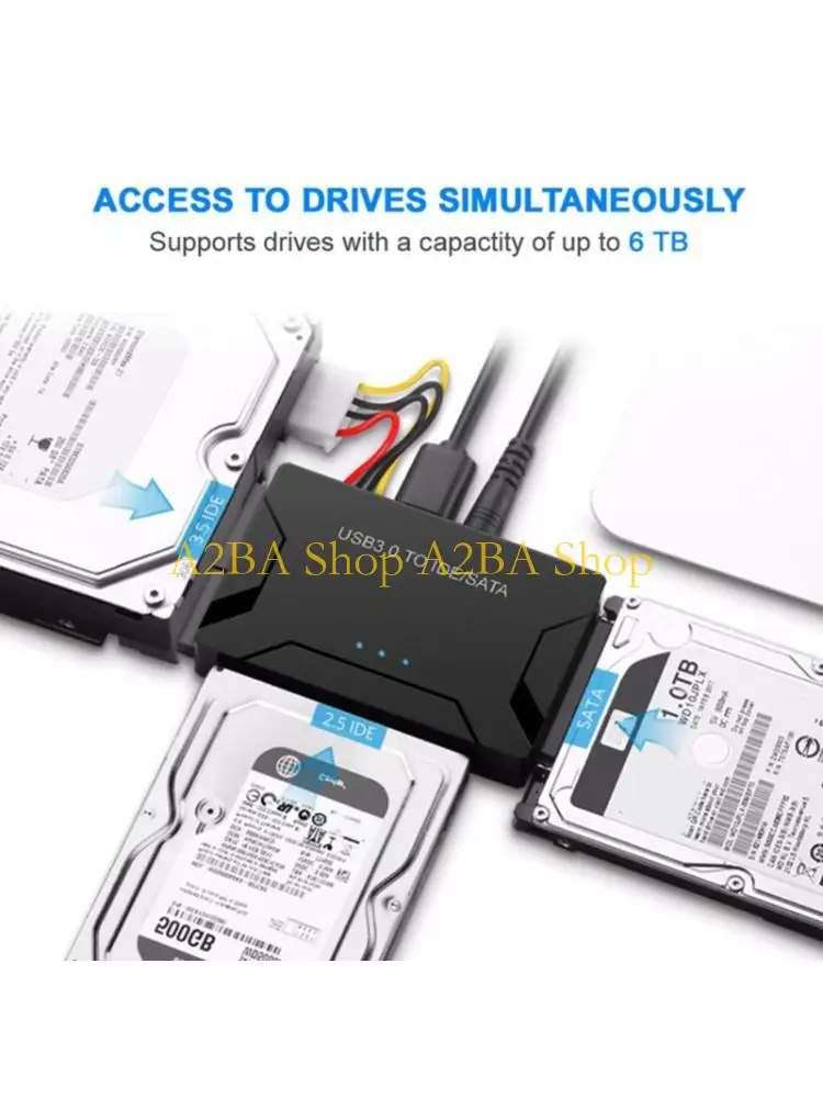 A2BA External Disk Access Adapters for IDE and SATAs Hard Drive, USB3.0 Reader with Power Supply for Backups Job and Legacies