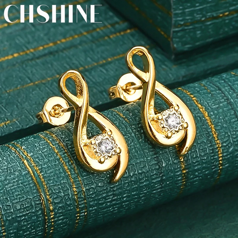 925 Sterling Silver 18K Gold Infinity Twist Zircon Drop Stud Earrings for Women Fashion Wedding Party Jewelry