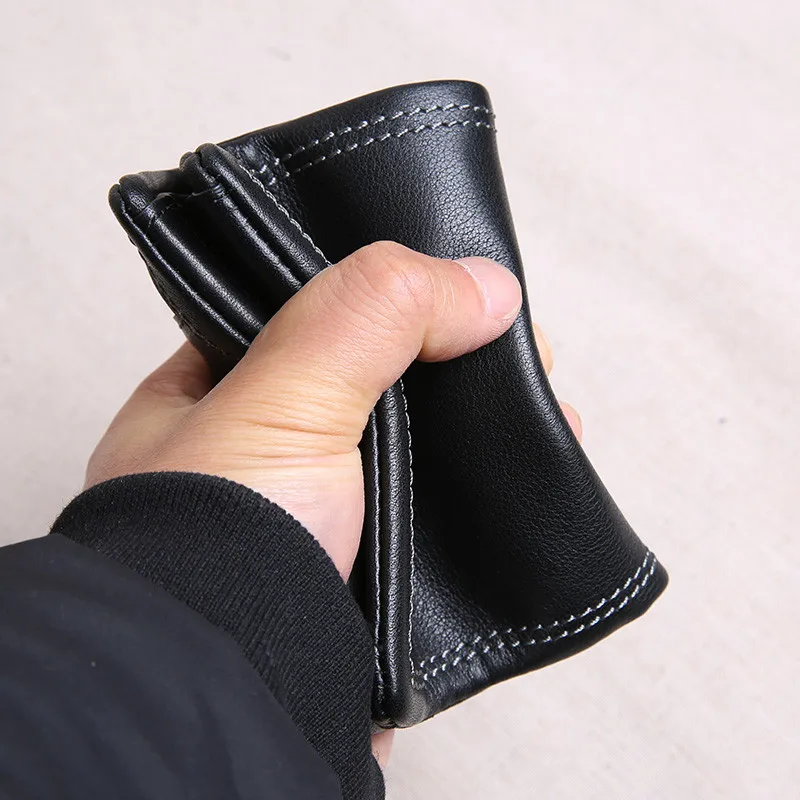 Genuine leather wallet men's short section tide personality youth soft first layer cowhide black ID credit card holder purse