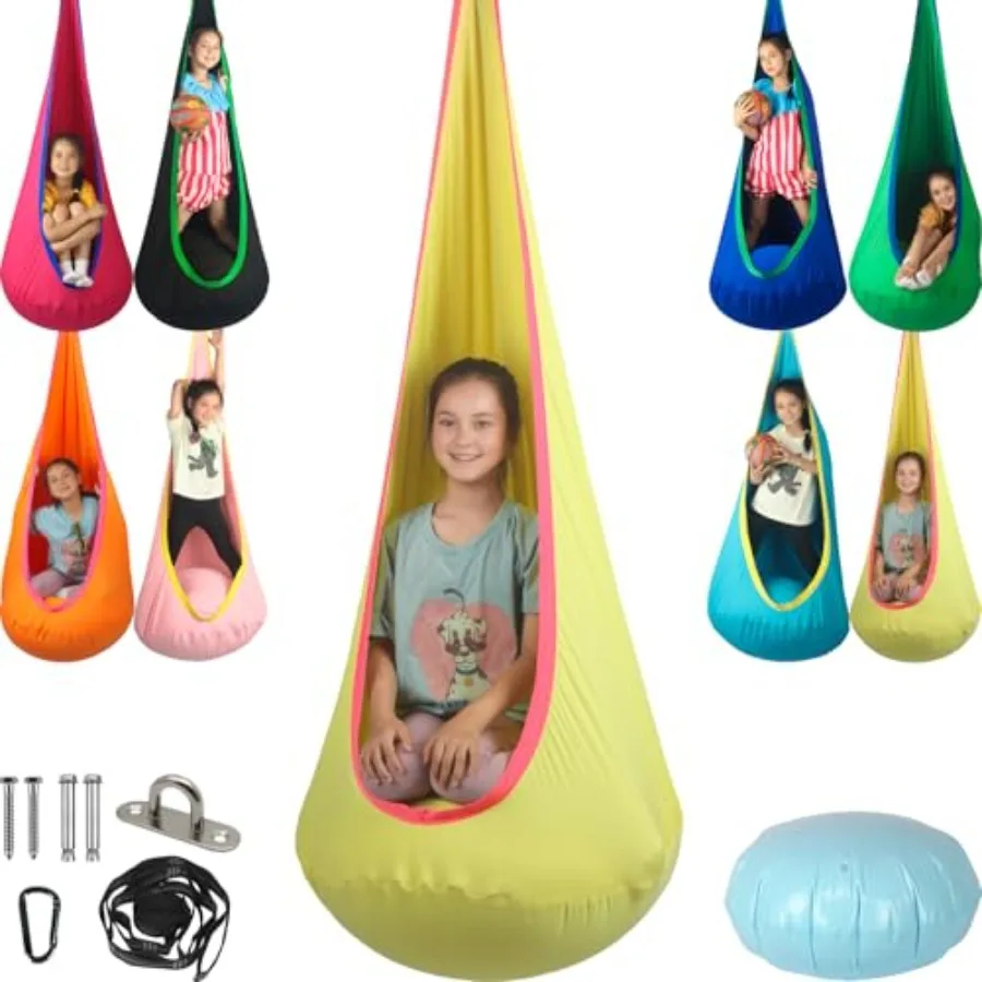 

Pod Swing Seat Max 300 Lbs Child Sensory Swing Chair Indoor and Outdoor Therapy Hammock Chair with Hanger Kit for Calming Effec