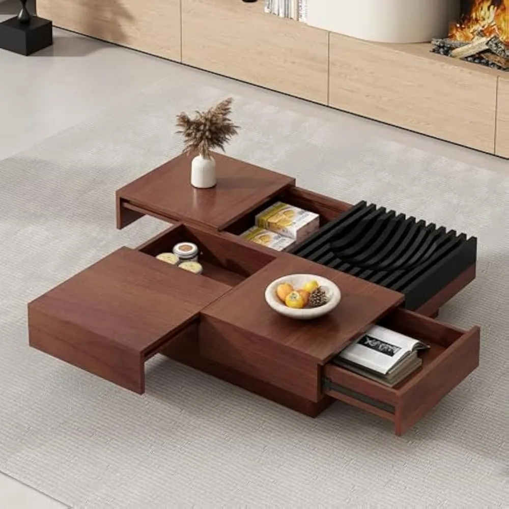 

Acacia Wood Storage Coffee Table: Italian Retro Mid-Century Design - Solid Wood & MDF Construction with Smart Storage