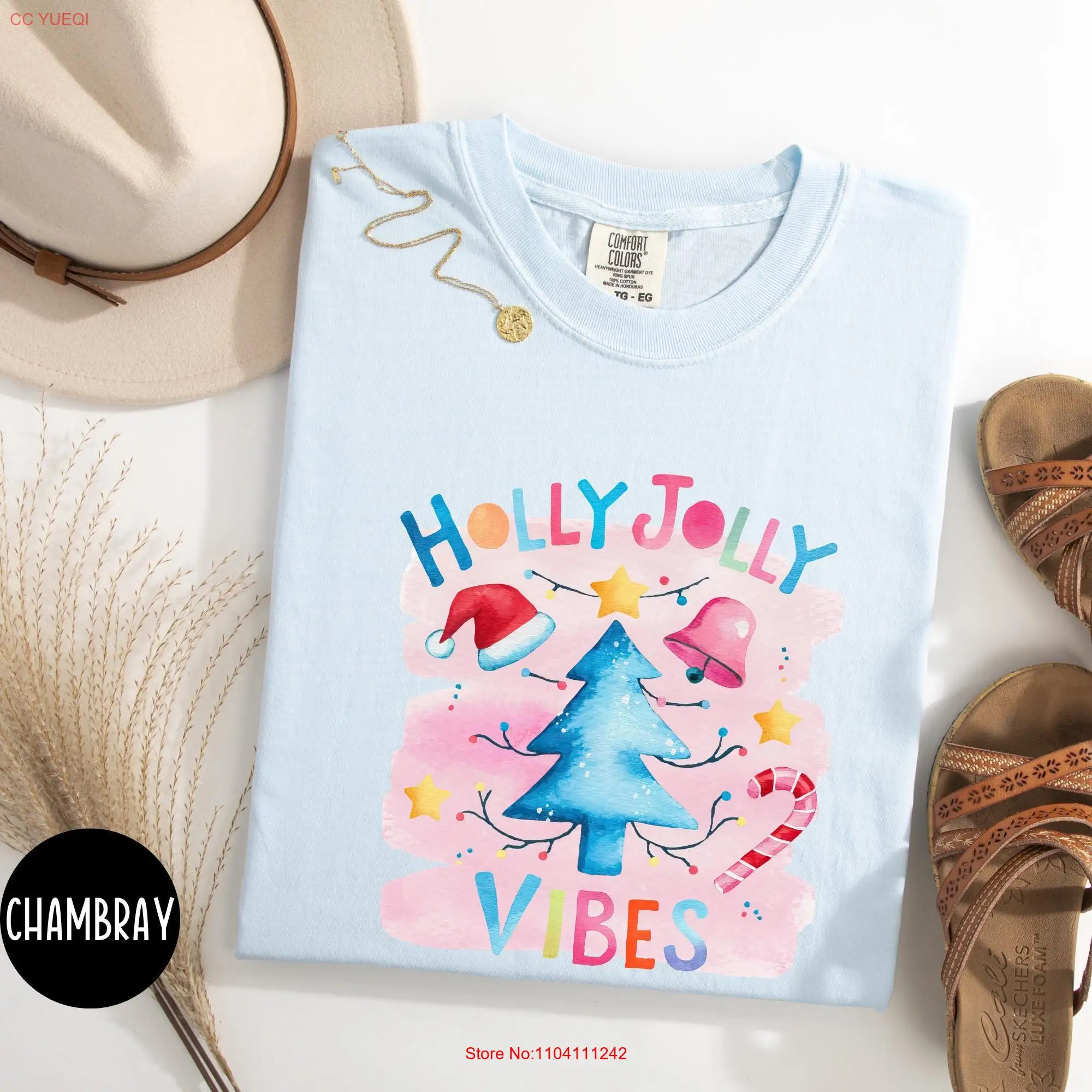 

Boho Christmas Comfort Colors T Shirt Holly Jolly Vibes Merry Cute Party long or short sleeves