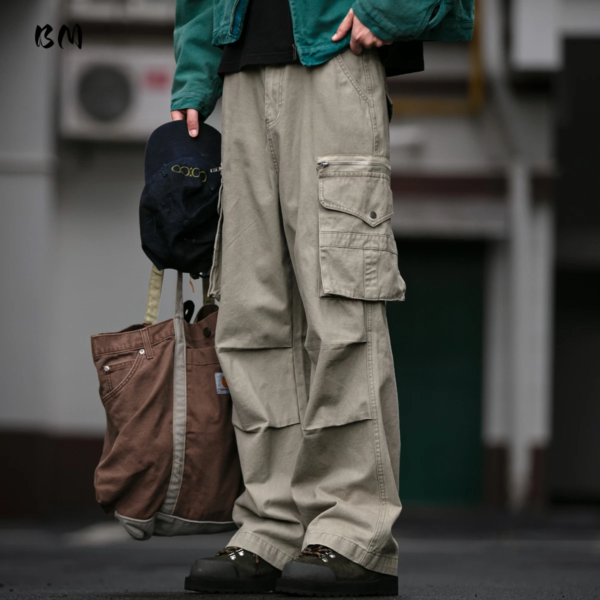 

Mens Cargo Pants Workwear Tactical Straight Leg Relaxed Fit Cotton High Street American Vintage Multi Pocket Casual Trousers