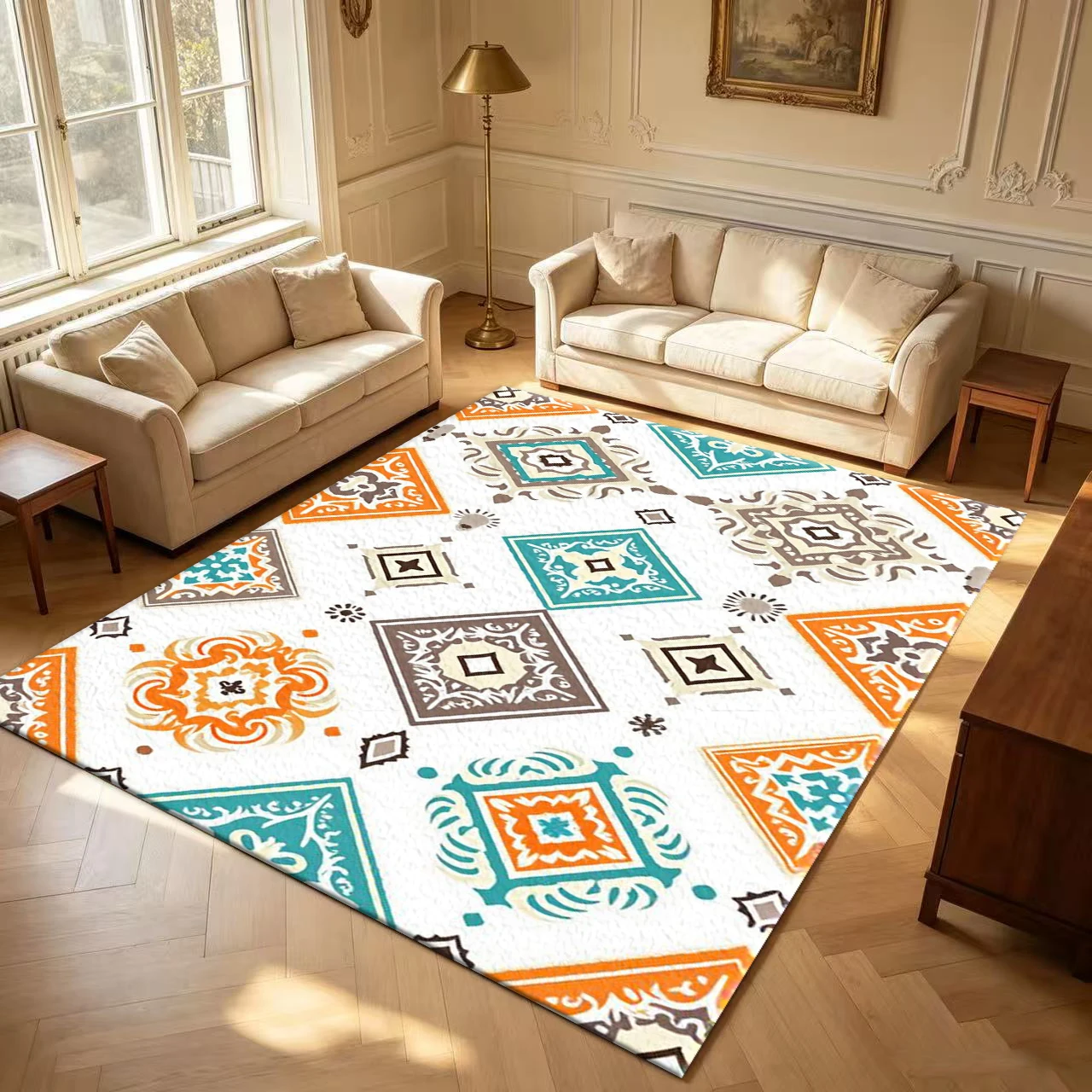 Boho Diamond Talavera Tile Seamless Carpet Flooring Ethnic Geometric Floor Mat